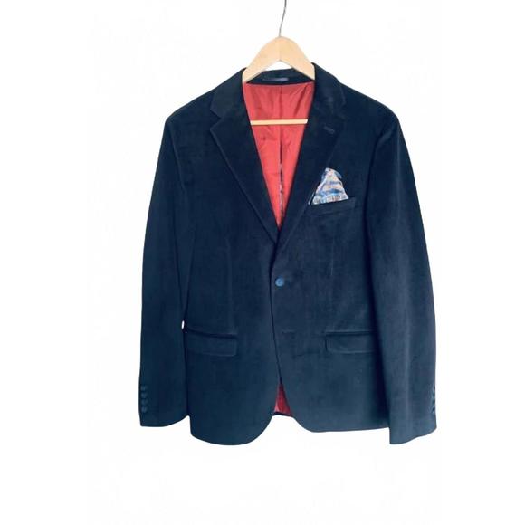 NEW MIZUMI COUTURE men velvet blazer with silk lining and pocket scarf in navy - Picture 1 of 5